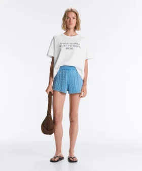 Shorts aus gewaschenem Strick mit Zopfmuster