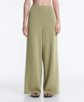 Soft Touch-Nadelstreifen-Hose mit weitem Bein und hoher Leibhöhe