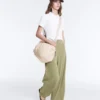 Soft Touch-Nadelstreifen-Hose mit weitem Bein und hoher Leibhöhe