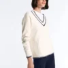 Strickpullover mit V-Ausschnitt in Kontrastfarbe Strickpullover mit V-Ausschnitt in Kontrastfarbe
