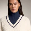 Strickpullover mit V-Ausschnitt und Mini-Zopfmuster Strickpullover mit V-Ausschnitt und Mini-Zopfmuster