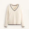 Strickpullover mit V-Ausschnitt und Mini-Zopfmuster Strickpullover mit V-Ausschnitt und Mini-Zopfmuster