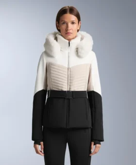Super-Slim-Fit-Farbblock-Primaloft®-Ski-Jacke, wasserabweisend und wattiert