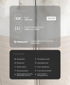 Super-Slim-Fit-Farbblock-Primaloft®-Ski-Jacke, wasserabweisend und wattiert