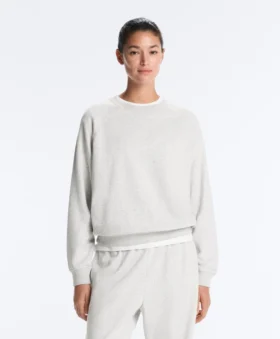 Sweatshirt aus Baumwollmischung mit Rundhalsausschnitt und meliertem Fleece Sweatshirt aus Baumwollmischung mit Rundhalsausschnitt und meliertem Fleece