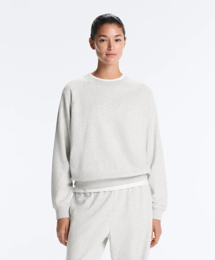 Sweatshirt aus Baumwollmischung mit Rundhalsausschnitt und meliertem Fleece Sweatshirt aus Baumwollmischung mit Rundhalsausschnitt und meliertem Fleece