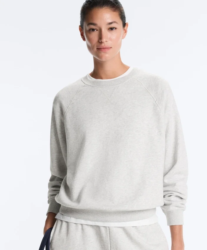 Sweatshirt aus Baumwollmischung mit Rundhalsausschnitt und meliertem Fleece Sweatshirt aus Baumwollmischung mit Rundhalsausschnitt und meliertem Fleece
