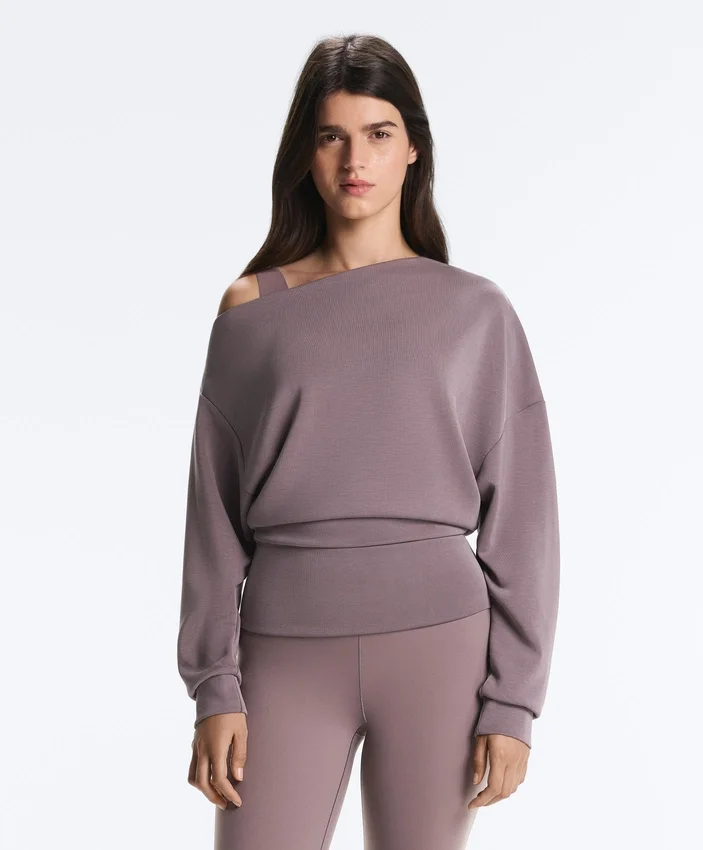 Sweatshirt mit asymmetrischem Ausschnitt, verstellbarer Taille und Soft Touch-Modal Sweatshirt mit asymmetrischem Ausschnitt, verstellbarer Taille und Soft Touch-Modal