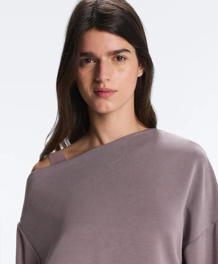 Sweatshirt mit asymmetrischem Ausschnitt, verstellbarer Taille und Soft Touch-Modal Sweatshirt mit asymmetrischem Ausschnitt, verstellbarer Taille und Soft Touch-Modal