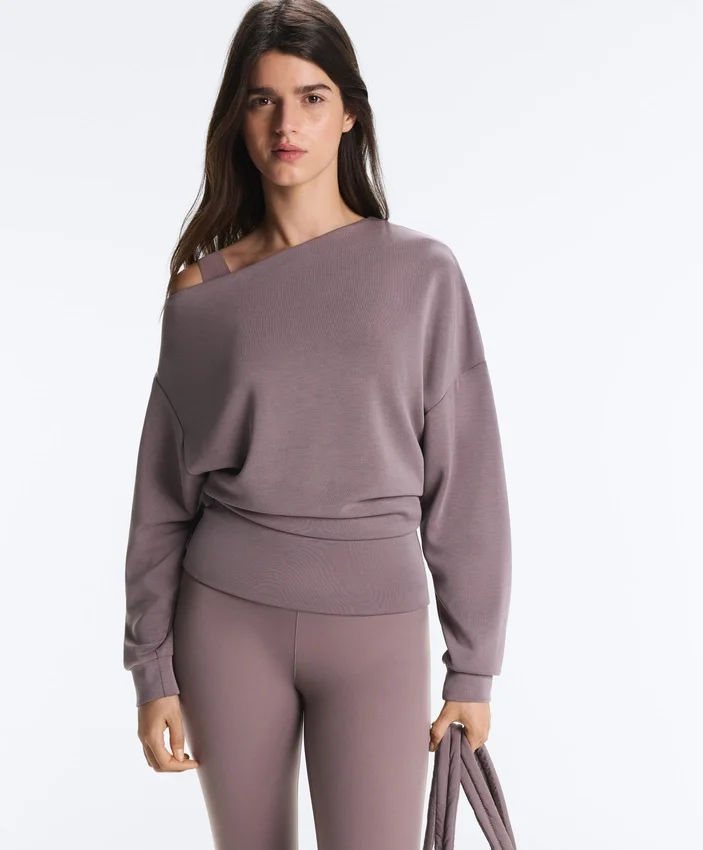 Sweatshirt mit asymmetrischem Ausschnitt, verstellbarer Taille und Soft Touch-Modal Sweatshirt mit asymmetrischem Ausschnitt, verstellbarer Taille und Soft Touch-Modal