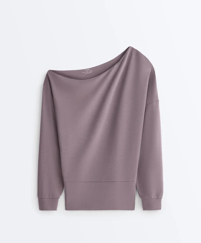 Sweatshirt mit asymmetrischem Ausschnitt, verstellbarer Taille und Soft Touch-Modal Sweatshirt mit asymmetrischem Ausschnitt, verstellbarer Taille und Soft Touch-Modal