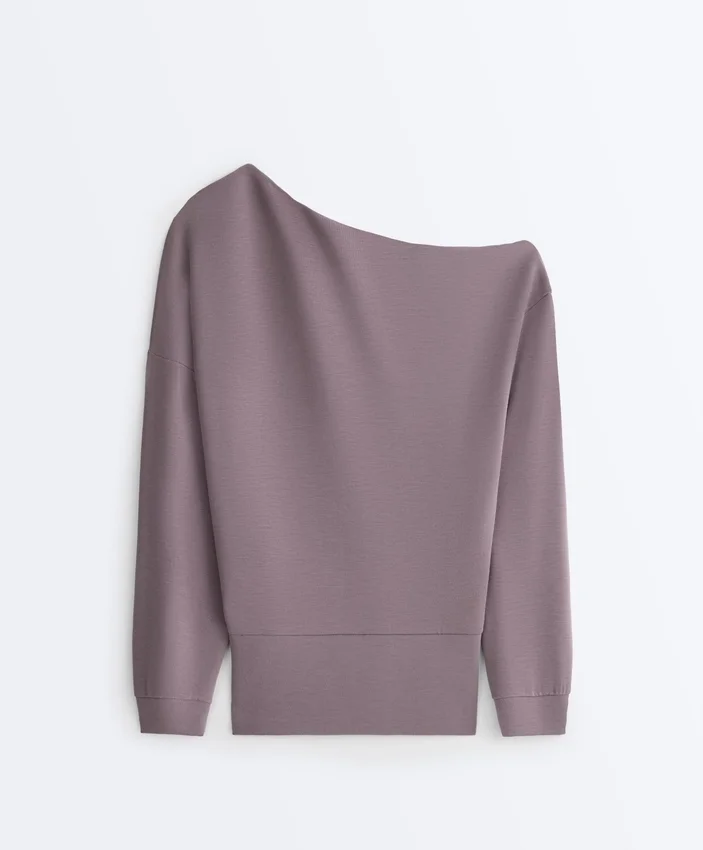 Sweatshirt mit asymmetrischem Ausschnitt, verstellbarer Taille und Soft Touch-Modal Sweatshirt mit asymmetrischem Ausschnitt, verstellbarer Taille und Soft Touch-Modal