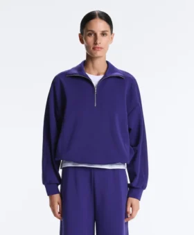 Sweatshirt mit halbem Reißverschluss aus gebürstetem Modal