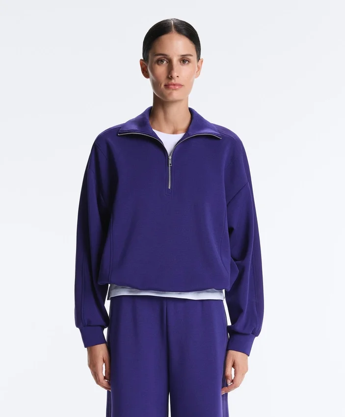 Sweatshirt mit halbem Reißverschluss aus gebürstetem Modal Sweatshirt mit halbem Reißverschluss aus gebürstetem Modal