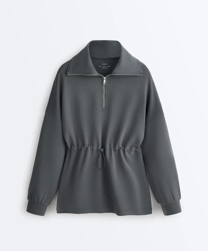 Sweatshirt mit halbem Reißverschluss aus Soft Touch-Modal Sweatshirt mit halbem Reißverschluss aus Soft Touch-Modal