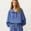 Sweatshirt mit halbem Reißverschluss, Fronttasche, aus einer Mischung aus Lyocell und 24 % Leinen Sweatshirt mit halbem Reißverschluss, Fronttasche, aus einer Mischung aus Lyocell und 24 % Leinen