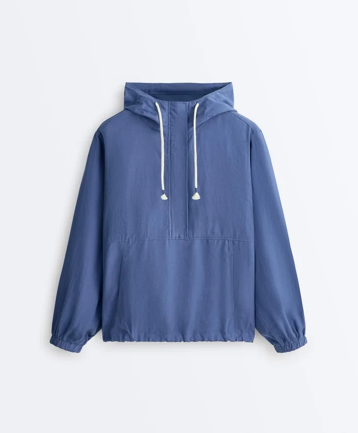 Sweatshirt mit halbem Reißverschluss, Fronttasche, aus einer Mischung aus Lyocell und 24 % Leinen Sweatshirt mit halbem Reißverschluss, Fronttasche, aus einer Mischung aus Lyocell und 24 % Leinen