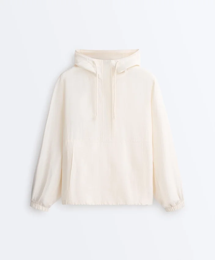 Sweatshirt mit halbem Reißverschluss, Fronttasche, aus einer Mischung aus Lyocell und 24 % Leinen Sweatshirt mit halbem Reißverschluss, Fronttasche, aus einer Mischung aus Lyocell und 24 % Leinen
