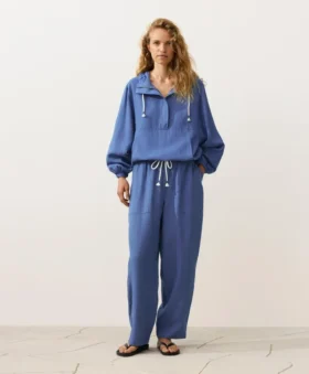 Sweatshirt mit halbem Reißverschluss, Fronttasche, aus einer Mischung aus Lyocell und 24 % Leinen