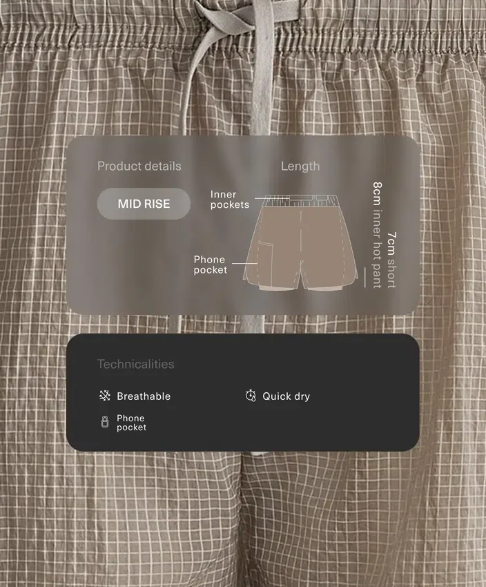 Technische 2-in-1-Shorts mit Karomuster und mittlerer Leibhöhe Technische 2-in-1-Shorts mit Karomuster und mittlerer Leibhöhe