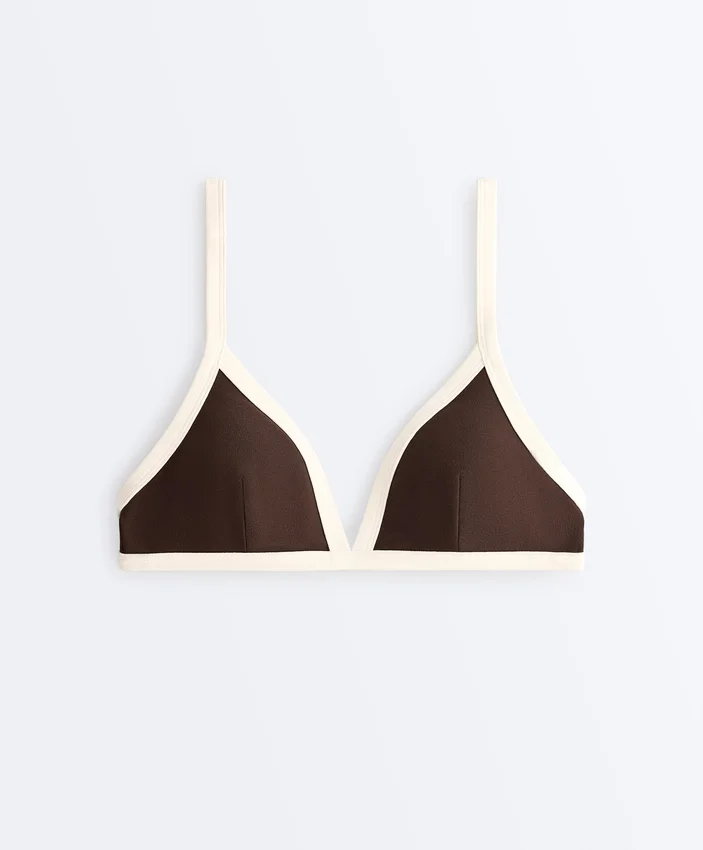 Triangel-Bikinioberteil mit Kontrastbesatz Triangel-Bikinioberteil mit Kontrastbesatz