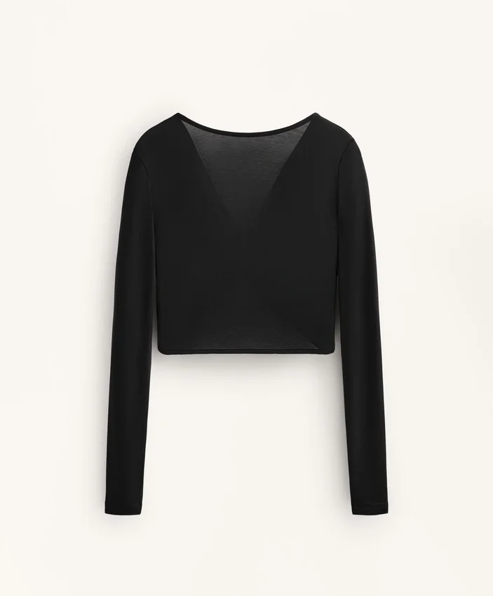 Vielseitig tragbares, langärmeliges Lyocell-Mischung-T-Shirt mit Knoten Vielseitig tragbares, langärmeliges Lyocell-Mischung-T-Shirt mit Knoten