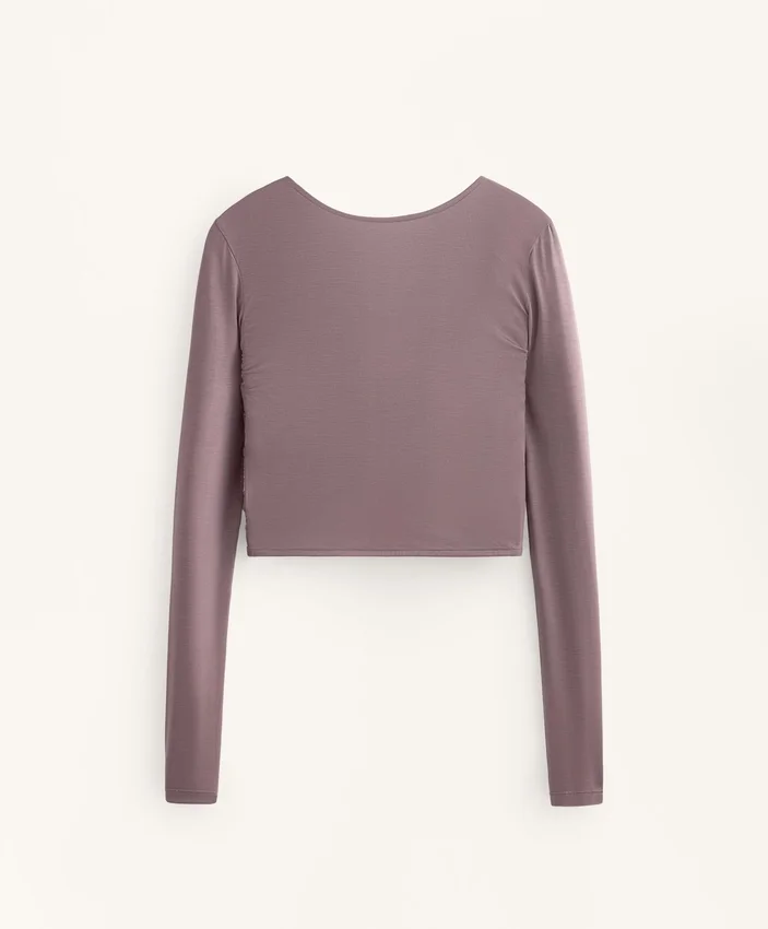 Vielseitig tragbares, langärmeliges Lyocell-Mischung-T-Shirt mit Knoten Vielseitig tragbares, langärmeliges Lyocell-Mischung-T-Shirt mit Knoten