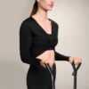 Vielseitig tragbares, langärmeliges Lyocell-Mischung-T-Shirt mit Knoten Vielseitig tragbares, langärmeliges Lyocell-Mischung-T-Shirt mit Knoten