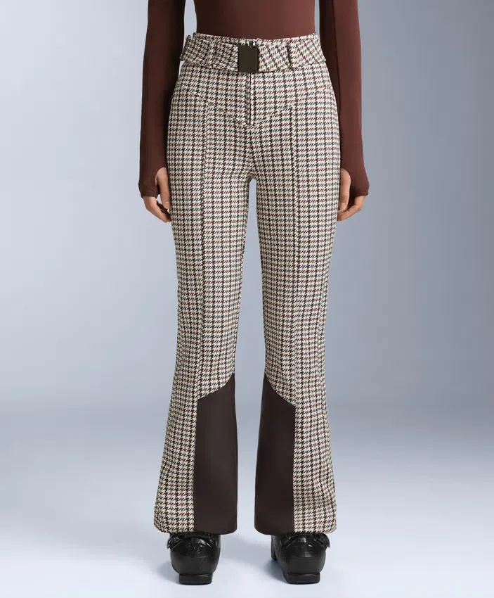Wasserabweisende, bedruckte, hoch geschnittene Stretch-Skihose mit ausgestelltem Bein Wasserabweisende, bedruckte, hoch geschnittene Stretch-Skihose mit ausgestelltem Bein
