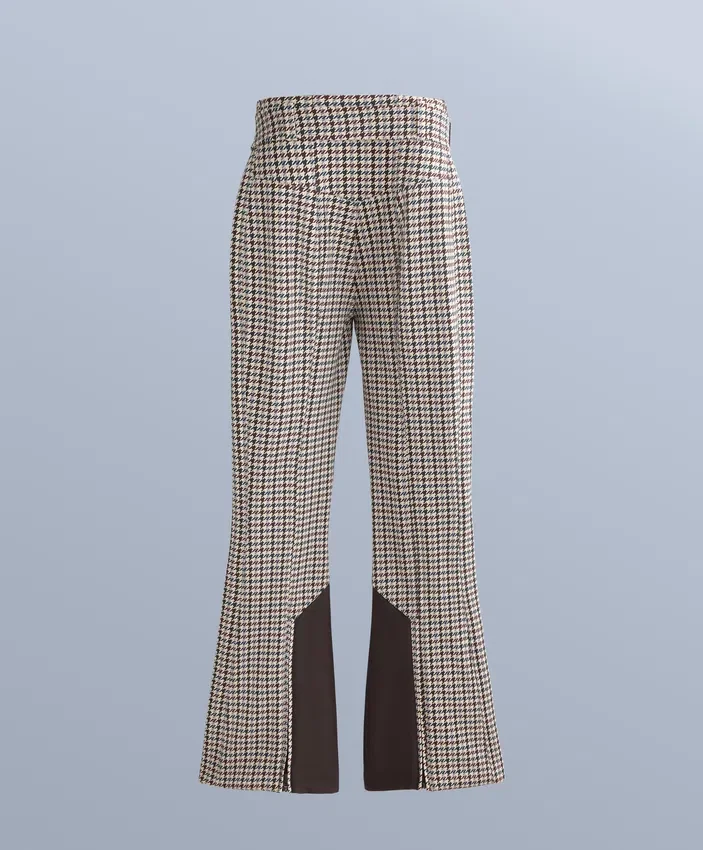 Wasserabweisende, bedruckte, hoch geschnittene Stretch-Skihose mit ausgestelltem Bein Wasserabweisende, bedruckte, hoch geschnittene Stretch-Skihose mit ausgestelltem Bein