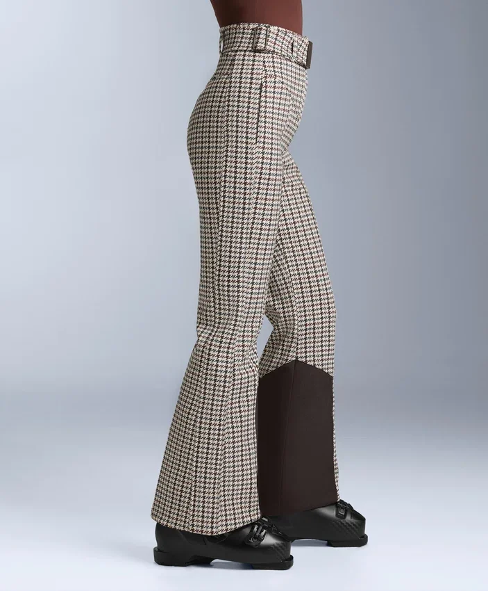 Wasserabweisende, bedruckte, hoch geschnittene Stretch-Skihose mit ausgestelltem Bein Wasserabweisende, bedruckte, hoch geschnittene Stretch-Skihose mit ausgestelltem Bein
