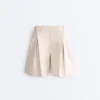 Weit geschnittene, gestreifte Bermudashorts mit Falten