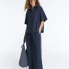 Weit geschnittene Hose aus 100 % Baumwollpopeline Weit geschnittene Hose aus 100 % Baumwollpopeline