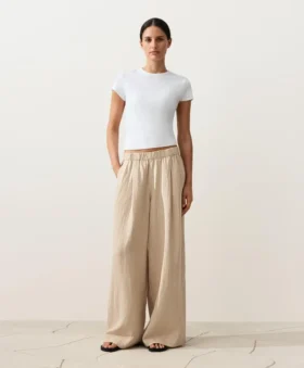 Weite, gestreifte Hose aus 100 % Leinen