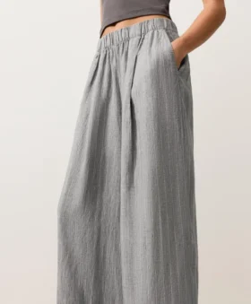 Weite, gestreifte Hose aus 100 % Leinen
