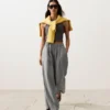 Weite, gestreifte Hose aus 100 % Leinen