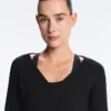 Wickel-T-Shirt aus Baumwollmischgewebe mit Rippstrick Wickel-T-Shirt aus Baumwollmischgewebe mit Rippstrick